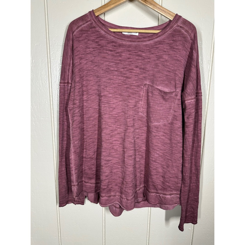 Talulah Top Womens Medium Purple Slub Knit Long Sleeve Pocket Casual Relaxed